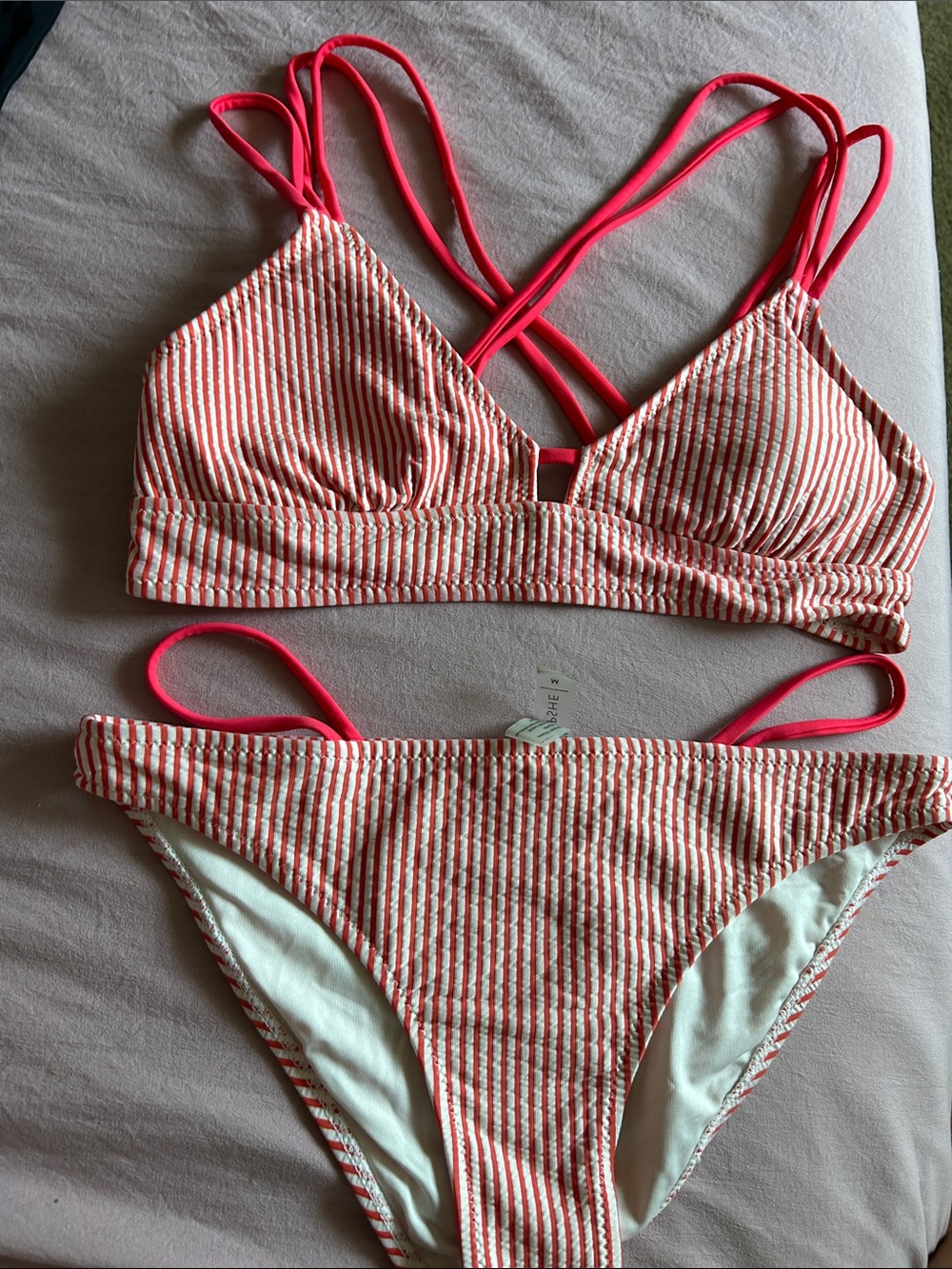 Cupshe Coral & White Striped Bikini Set